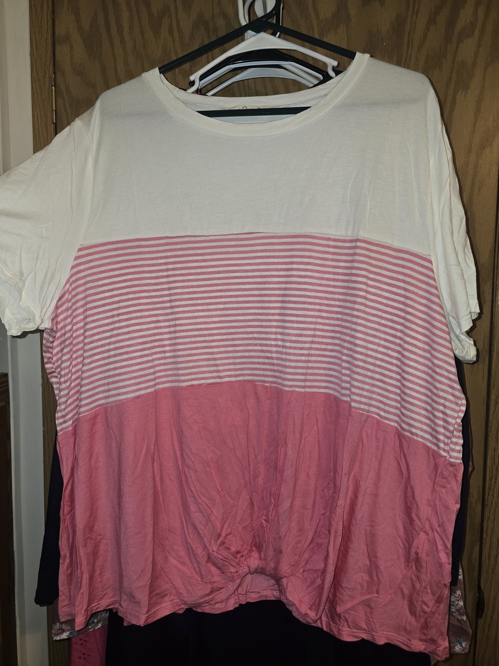 Women’s Pink & White Striped Colorblock Short Sleeve Tee